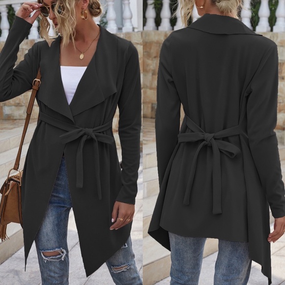 TAN vegan Suede Waterfall fall trench coAT - Picture 3 of 4